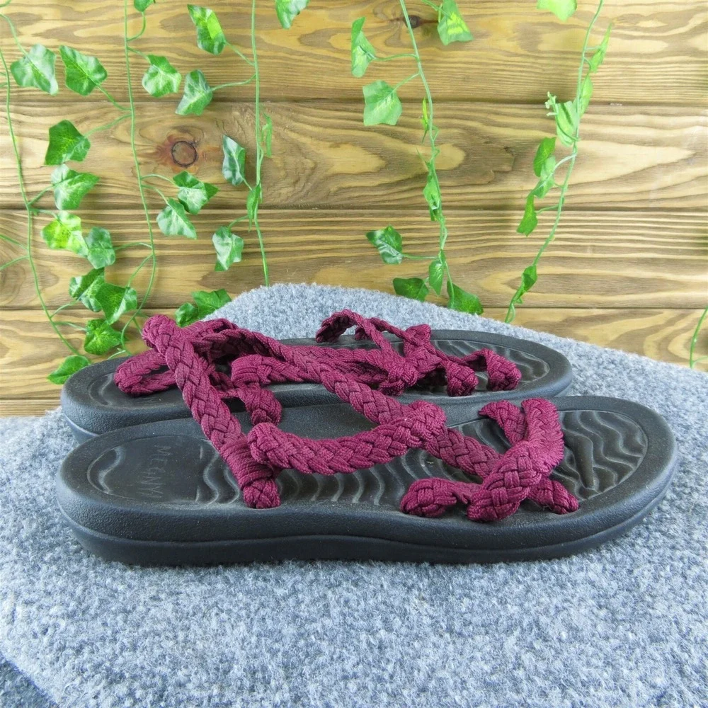 Megnya‎  Women Strappy Sandal Shoes Red Fabric Size 10 Medium